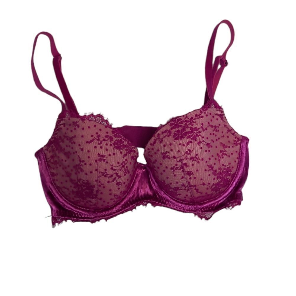 VICTORIA'S SECRET‎ magenta dream angels velvet and lace lined demi bra 32D